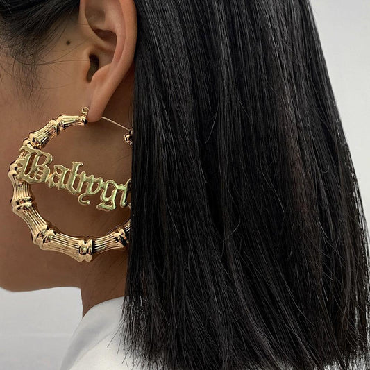 Jewelry hip-hop punk round bamboo earrings creative hemp face peach heart BABY letter earrings female