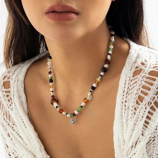Jewelry Niche Design Sense Imitation Pearl Beaded Necklace Simple Versatile Glass Mushroom Necklace Women