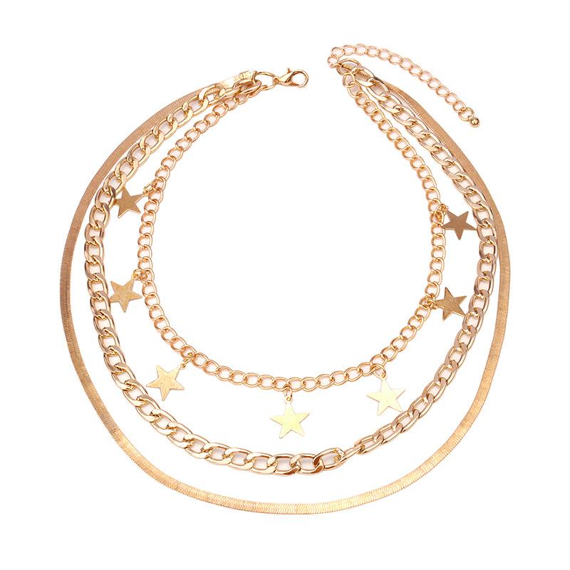 Jewelry Metal Trendy Punk Geometric Chain Necklace Hip Hop Snake Bone Chain Fashion Star Necklace