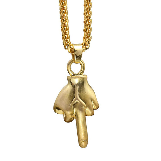Imitation Gold Preserved Color Vertical Middle Finger Gesture Necklace Creative Hip Hop Men's Pendant Jewelry