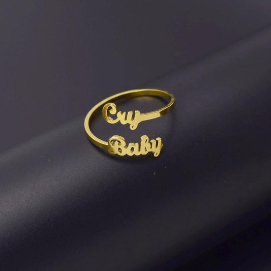 Retro letter CryBaby ring female personality simple good friend jewelry