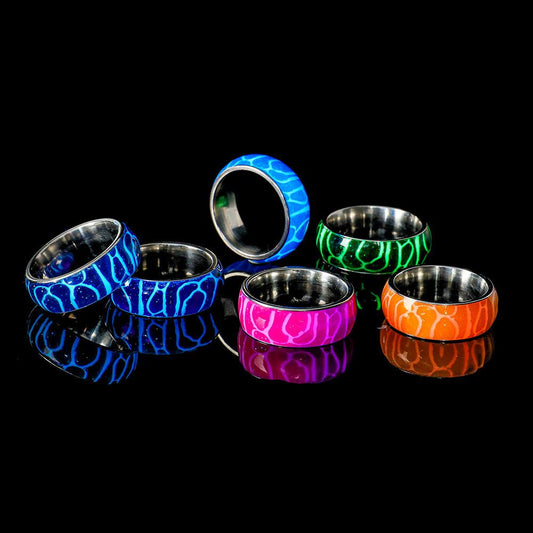 Fashion simple original design stainless steel resin luminous forest zebra pattern creative ring