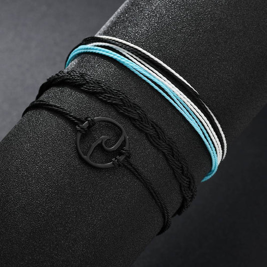 Creative Simple DIY Sea Wave Wax Rope Braided Bracelet Three-piece Bracelet Set