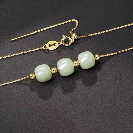 Thin section Sansheng Sanshi Hetian jade necklace female ins minority design high-end light luxury pendant clavicle chain