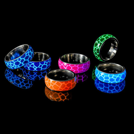 Original Design Personality Versatile Fashion Stainless Steel Resin Luminous Turtle Shell Pattern Creative Ring Simple