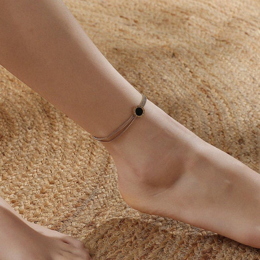 Retro Roman numeral black dripping oil dial bracelet ins fashion three-layer simple titanium steel chain anklet