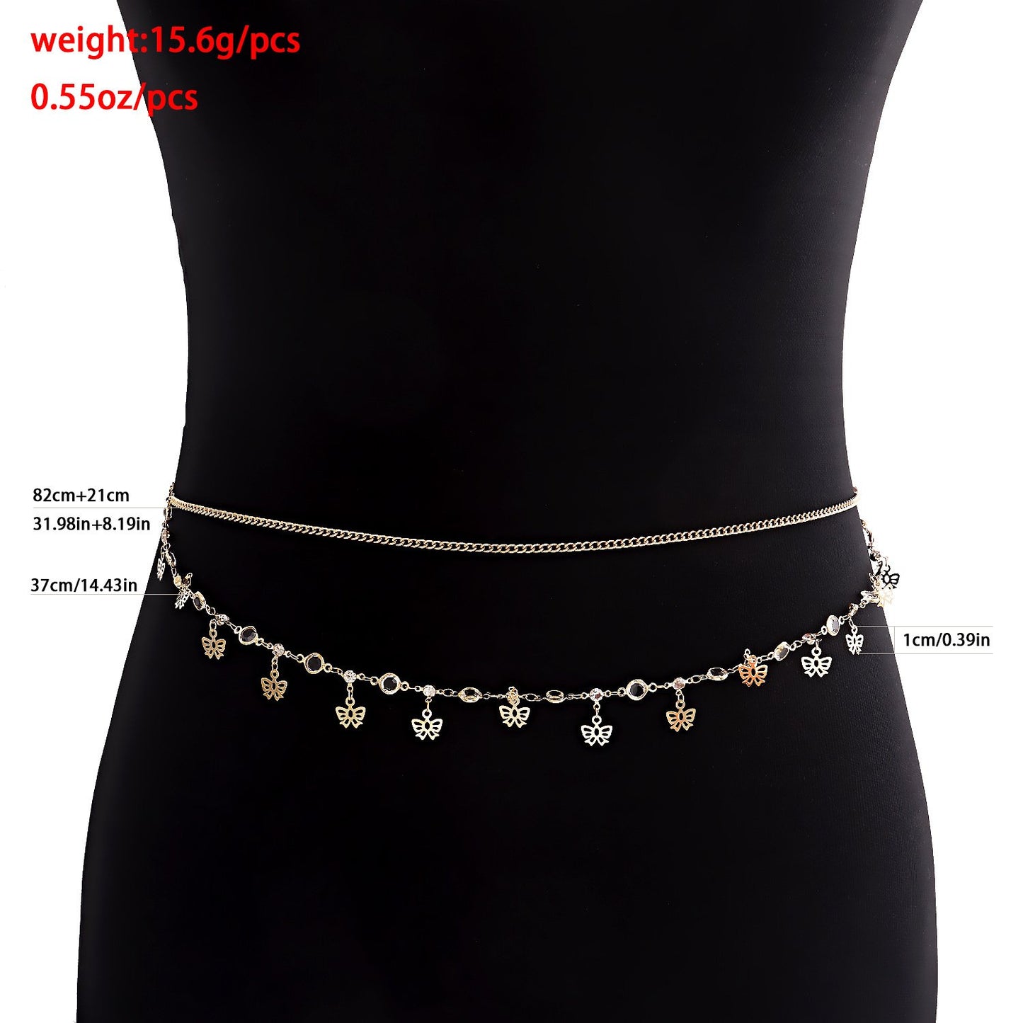 Sweet cool hot girl tassel butterfly pendant double layer waist chain ladies sexy street shooting single circle metal body chain