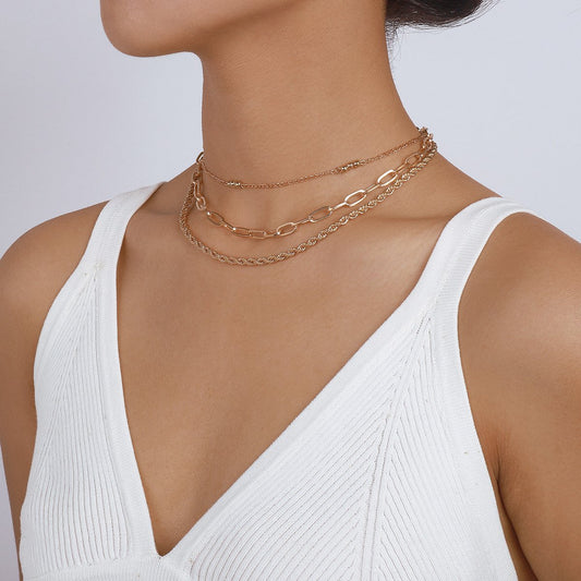 N1257 Jewelry Simple Metal Twist Chain Necklace Retro Small People Stacked Multilayer Necklace