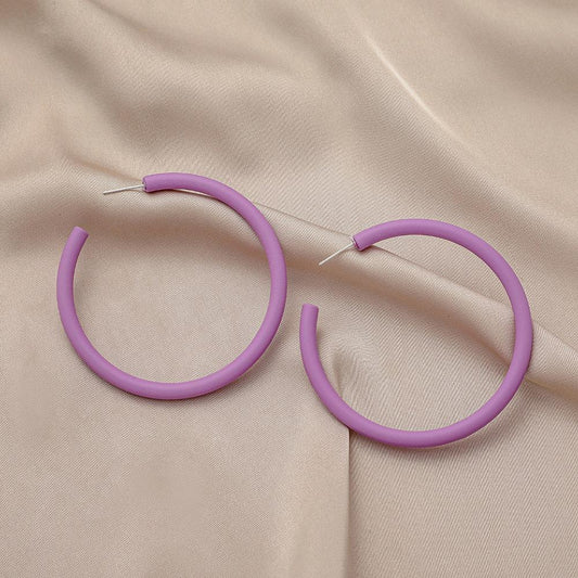 Fashion personality fluorescent purple simple exaggerated C-shaped large earrings trendy elegant atmospheric earrings for women
