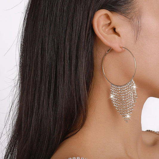 E1554 Exaggerated Tassel Waterfall Earrings Circle Rhinestone Geometric Claw Chain Earrings British Modern Earrings