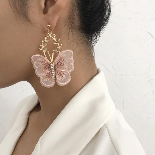 E9727 Jewelry Creative Ancient Embroidery Butterfly Earring Super Fairy Temperament Alloy Lace Earrings