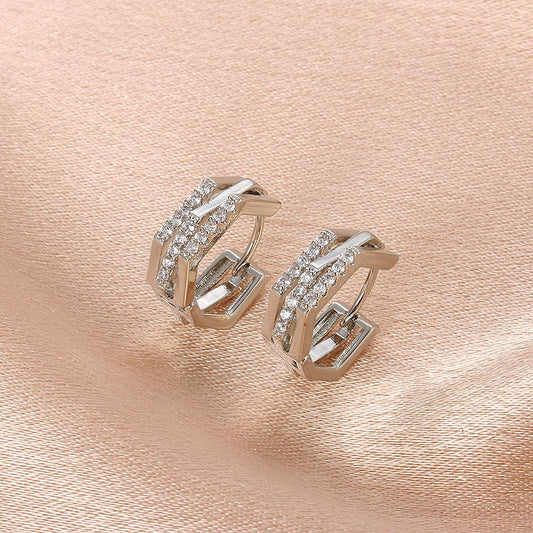 Metal polygonal earrings simple cold micro-inlaid zircon earrings net red high-end geometric earrings jewelry