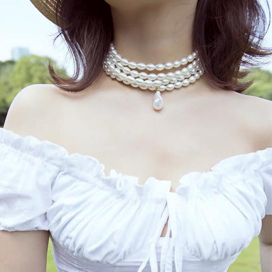 Retro Elegant Hepburn Multi-layer Pearl Necklace Shaped Necklace Female Collar Choker Choker Necklace Clavicle Chain Female