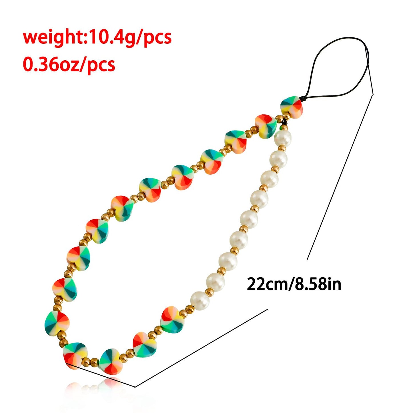Jewelry hand-woven imitation pearl hit color mobile phone chain small fresh color heart simple lanyard