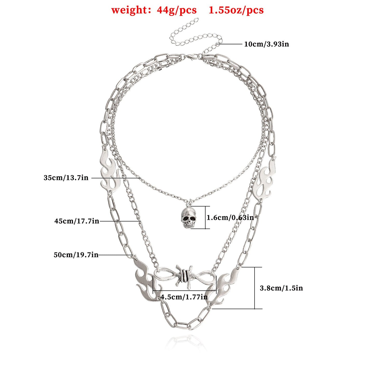 Jewelry punk multi-layer flame shape ins metal necklace female skull clavicle chain necklace