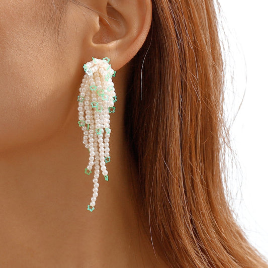 E11134 Bohemian Leisure Vacation Tassel Earrings Beaded Geometric Atmosphere Star Sequin Earrings Female