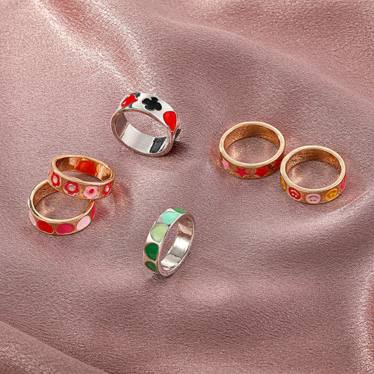 Ins simple cute flower love ring fashion fun smiley face ring metal index finger ring female
