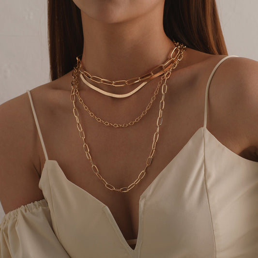 Jewelry Fashion Geometric Twist Iron Chain Multilayer Necklace Girl Punk Retro Exaggerated Popular Necklace