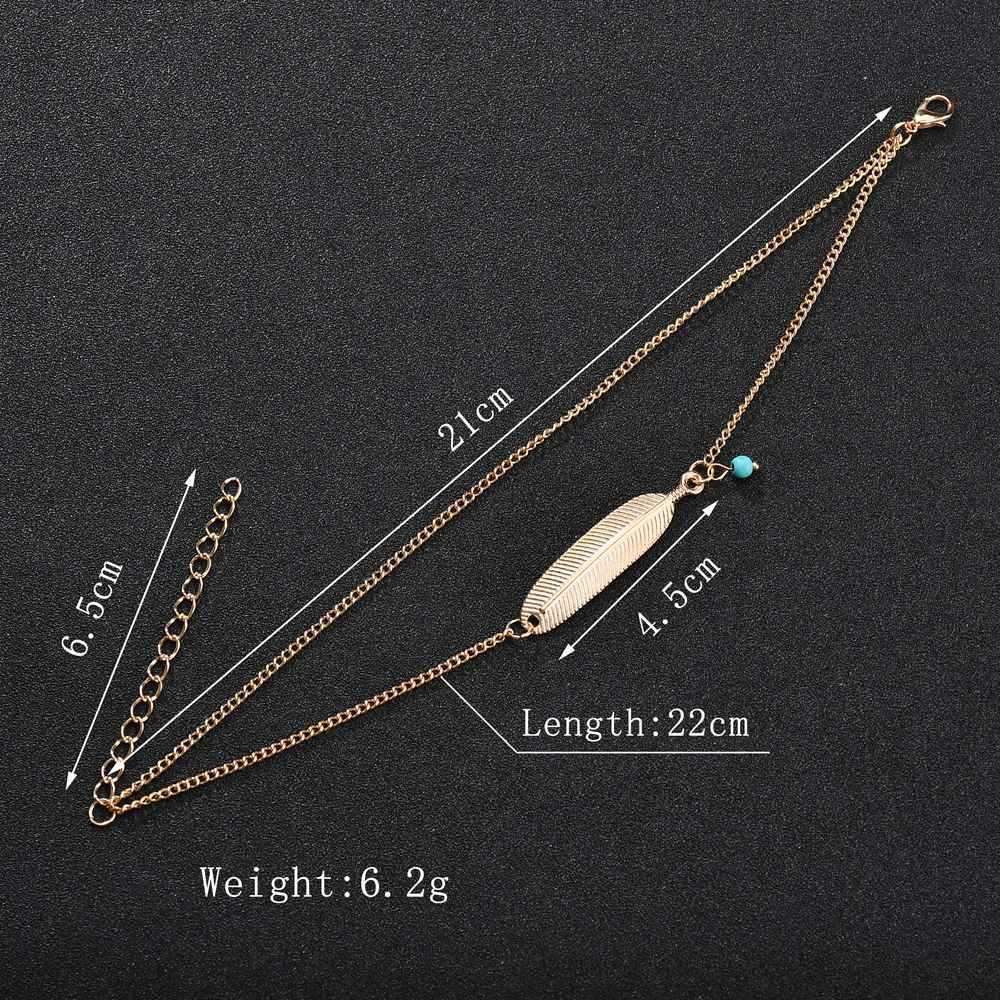 Retro Alloy Feather Pendant Anklet Women's Double Layer Anklet