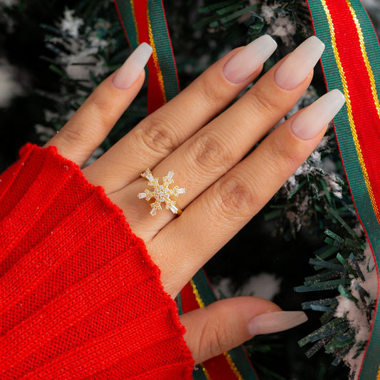 Jewelry Christmas simple diamond-studded zircon snowflake ring femininity sweet metal open ring