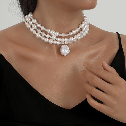 Exaggerated personality multi-layer pearl necklace trend fashion temperament three-layer collarbone necklace jewelry female