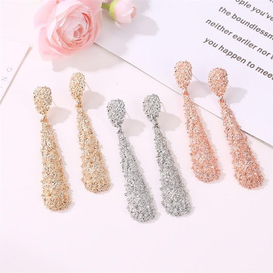 Earrings Exaggerated Metal Matte Long Stud Earrings Cold Water Drop Shape Embossed Long Strip Earrings