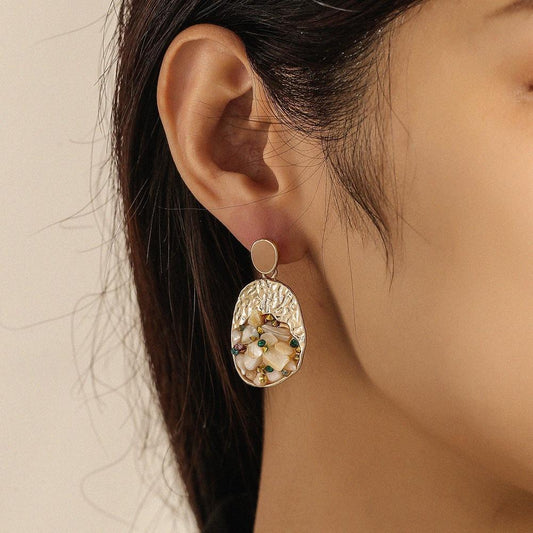 Irregular Oval Earrings Raw Stone Broken Diamond Drip Oil Earrings Temperament Light Luxury Pendant Jewelry
