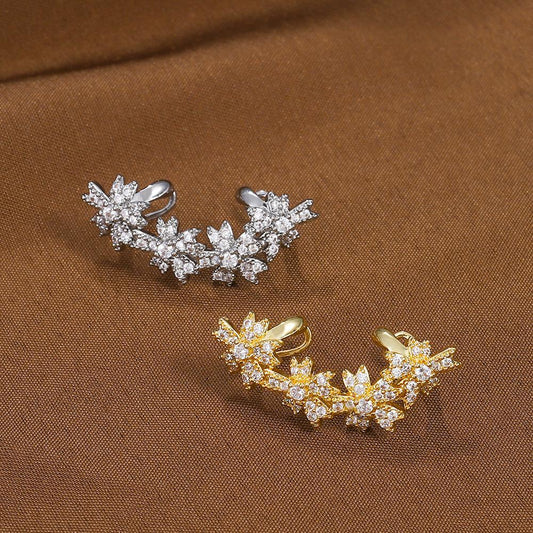 Ins flower ear clip fashion light luxury niche design diamond flower ear clip without ear hole net red earrings
