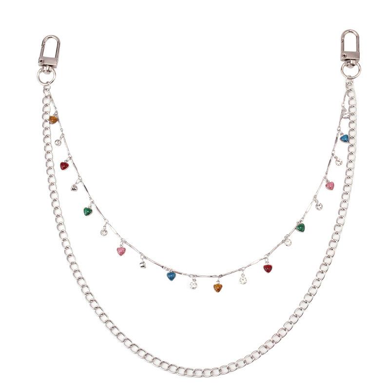 Jewelry Color Heart Pendant Pants Chain Simple Versatile Rhinestone Double Layer Jeans Jewelry