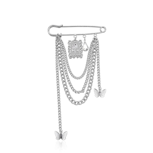 Jewelry trendy multi-element rose butterfly brooch female fashionable rhinestone chain pin pendant