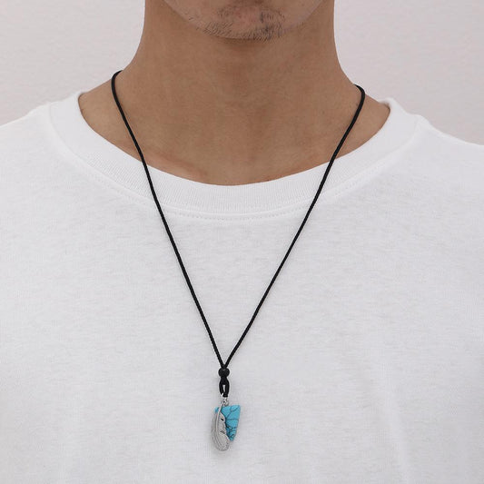 Trendy Men's Black Rope Feather Triangular Sapphire Necklace Art Retro Necklace