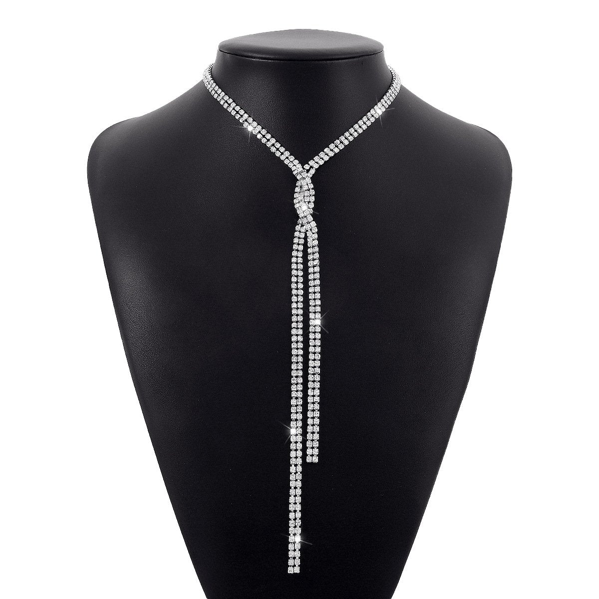 N1626 Back Chain Double Row Diamond Temperament Elegant Necklace Winding Tassel Claw Chain Light Luxury Necklace Women