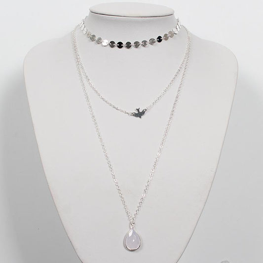 Multi-layer necklace handmade round sequin chain peace dove bird water drop pendant multi-layer necklace female