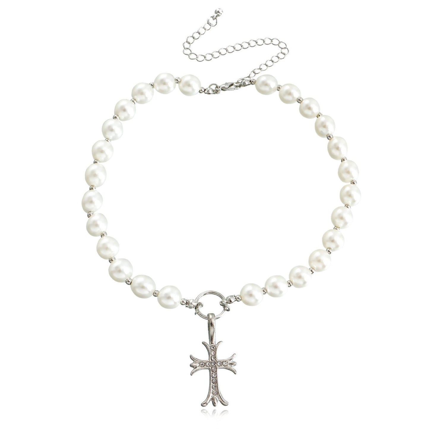 Jewelry Geometric Diamond Cross Shell Bead Beaded Necklace Clavicle Chain Women's Advanced Sense Light Luxury