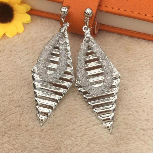 Horizontal rhombus sequin earrings silk mesh tube imitation zircon water drop earrings women's earrings popular jewelry night