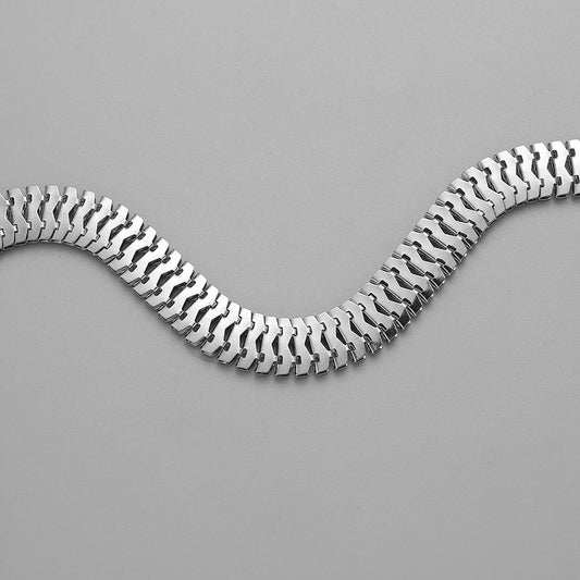 Snake Simple Wide Watch Chain Flat Chain Necklace Versatile Silver Men's Necklace
