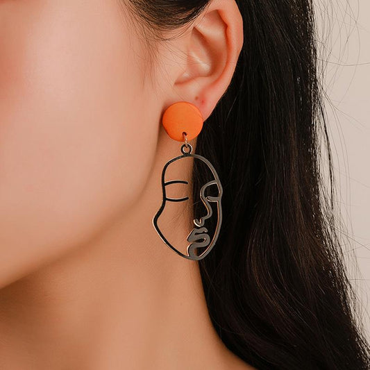 Ins net red funny abstract face earrings creative niche design double-sided earrings female