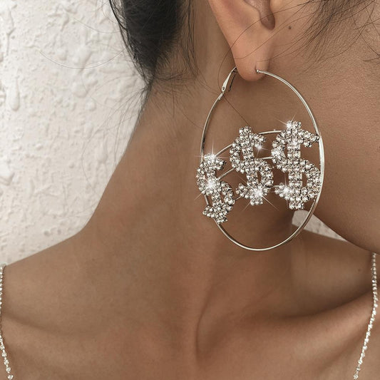 E152 Temperament and fashion earrings full of diamonds and dollar symbols trendy earrings design exaggerated new earrings