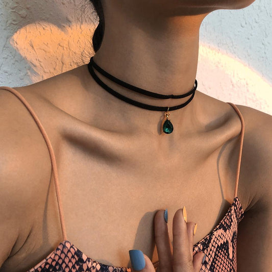 N9135 Harajuku Net Red Necklace Glass Diamond Temperament Double Clavicle Chain Retro Short Personality Necklace