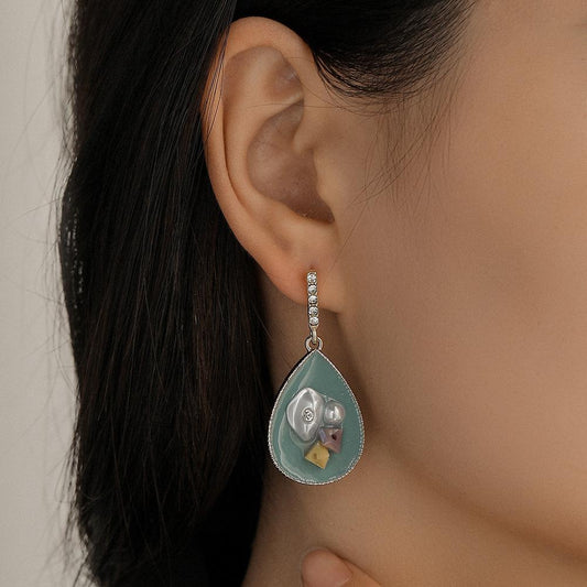 Jewelry temperament drop-shaped blue special-shaped pearl original stone earrings temperament gravel diamond earrings female