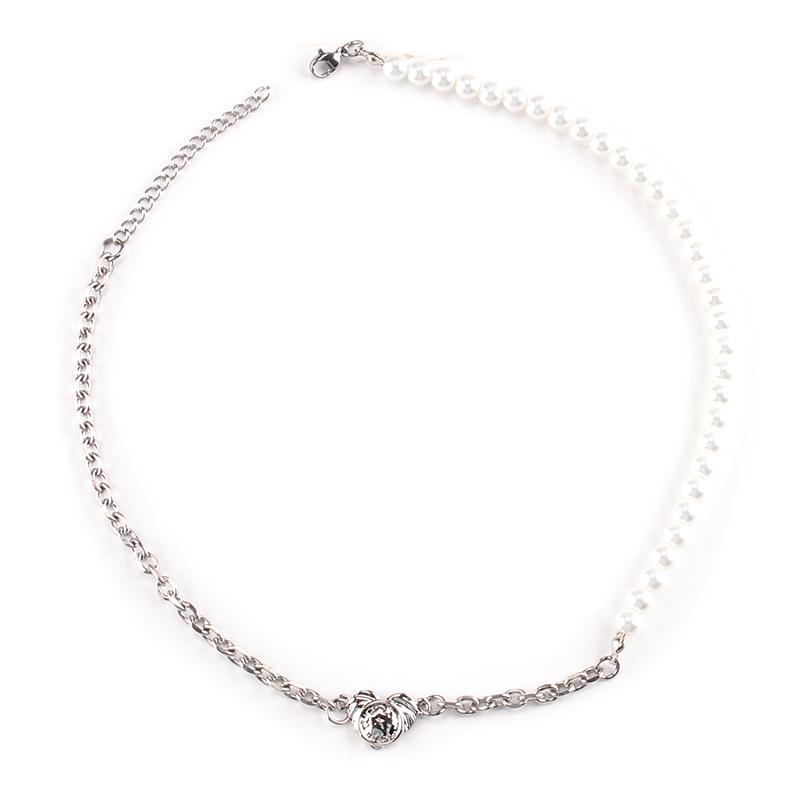 Necklace ins female hip-hop trend stainless steel collarbone chain fashion heart glass pearl necklace