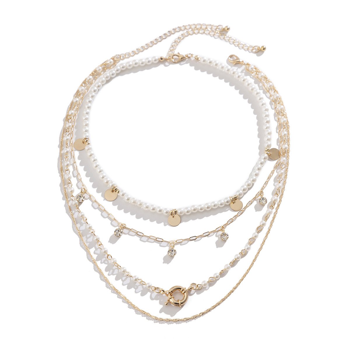 Jewelry Double Stacked Cross Chain Necklace Mix and Match Multiple Imitation Pearl Sequin Tassel Necklace