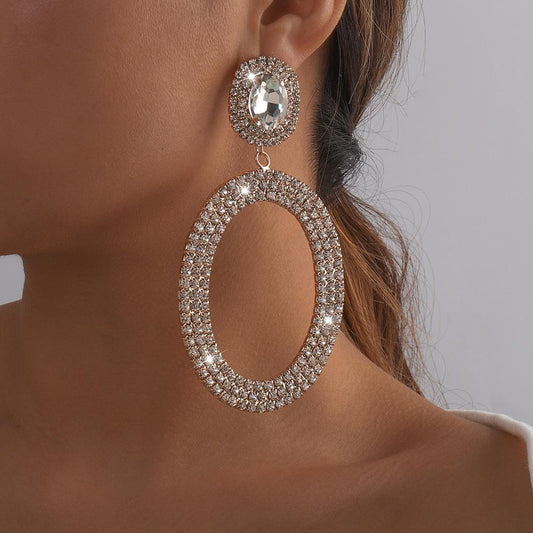 E1344 Exaggerated light luxury three-layer claw chain earrings oval rhinestone temperament earrings trendy earrings women
