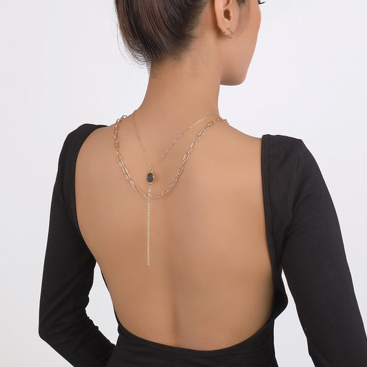 N9777 Long Necklace Female Metal Resin Simple Necklace Small Geometric Indifferent Stacking Back Chain