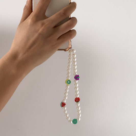 Jewelry Bohemian holiday imitation pearl fruit mobile phone chain sweet and cool temperament soft pottery accessories