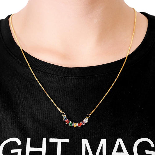 Colorful zircon curved small pendant seven-color rainbow copper micro-set clavicle chain necklace
