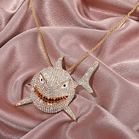 Hip-hop Diamond Pendant Necklace Retro Punk Exaggerated Large Shark Clavicle Chain Couple Accessories