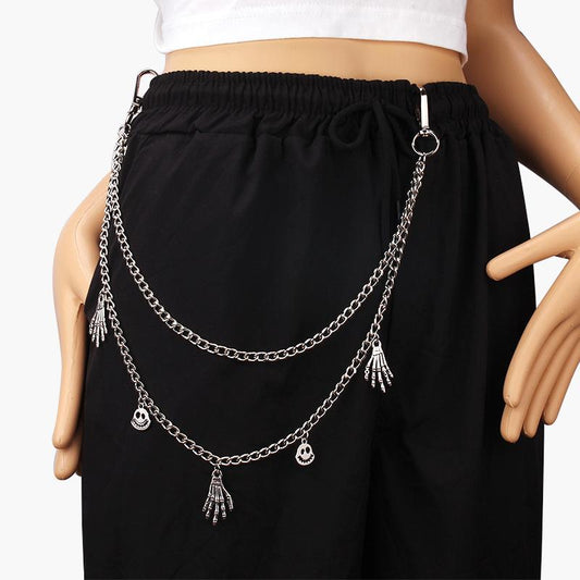 Punk fashion metal waist chain Halloween popular skull hand pendant jeans chain ins