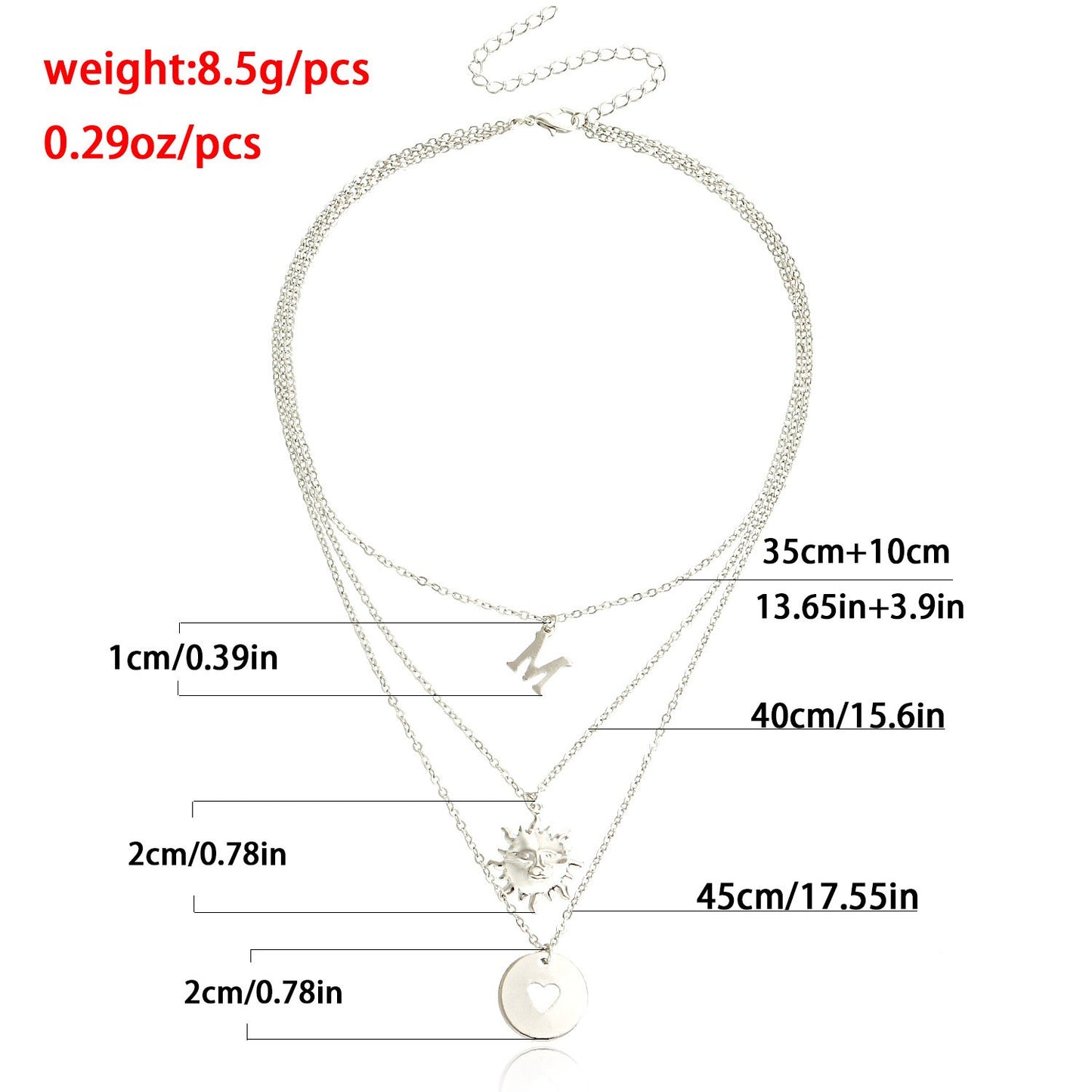 Jewelry geometric disc hollow love pendant necklace female simple temperament letter M clavicle chain