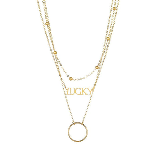 Fashion Letter LUCKY Pendant Necklace Simple Multilayer Necklace Accessories
